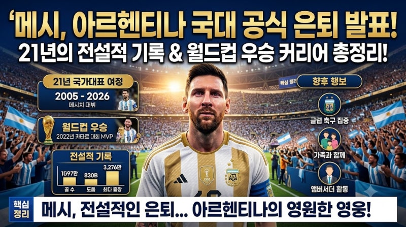 리오넬 메시 국가대표 은퇴 공식 발표! 21년의 전설적 기록·월드컵 우승 커리어·향후 행보 ....