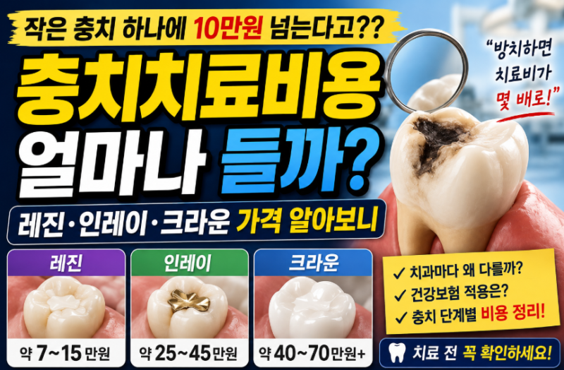충치치료비용 작은 충치 하나에 10만원 넘는다고?? 레진·인레이·크라운 가격 알아보니