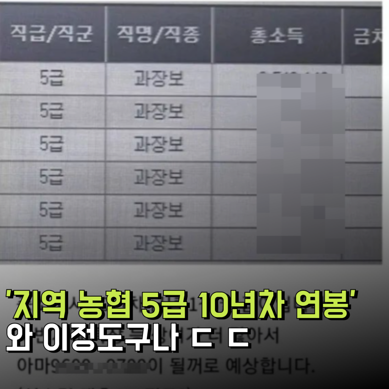 지역농협 5급 10년차가 받는 진짜 연봉, 이정도 번다고?