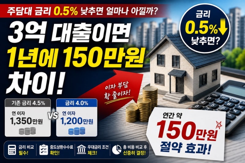 주담대 금리 0.5% 낮추면 얼마나 아낄까? 3억 대출이면 생각보다 큽니다