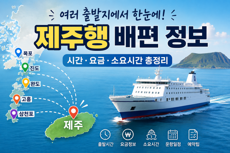 부산-제주 배타고 여행가기 제주향 배편 정리 삼천포 고흥 완도 진도 목포