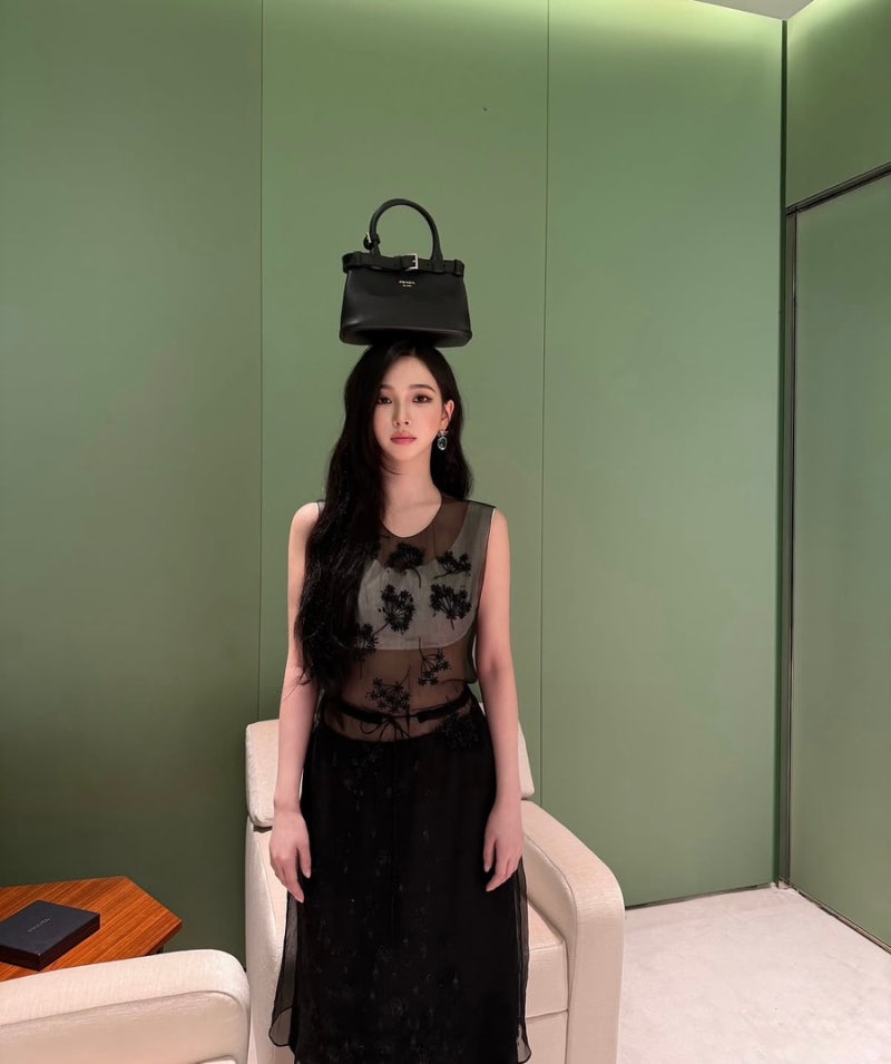 카리나 착장 프라다 원피스, 시스루 자수 드레스 가격이 790만원