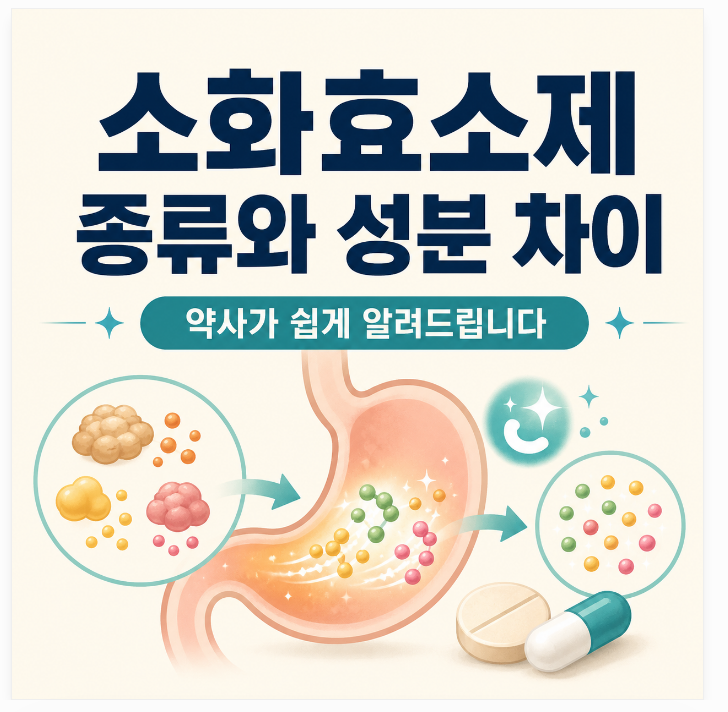 소화효소제 종류와 성분 차이｜베아제·닥터베아제·훼스탈·다제스 비교