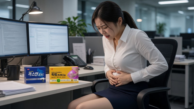까스앤프리츄정과 락토프레시정, 방귀 잦고 가스 찬 배의 두 가지 답안