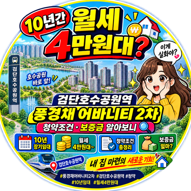 "10년간 월세 4만 원대?" 검단호수공원역 풍경채 어바니티 2차 청약조건·보증금 알아보니