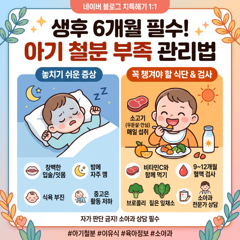아기 철분 부족 증상과 음식 추천 생후 6개월 검사 기준