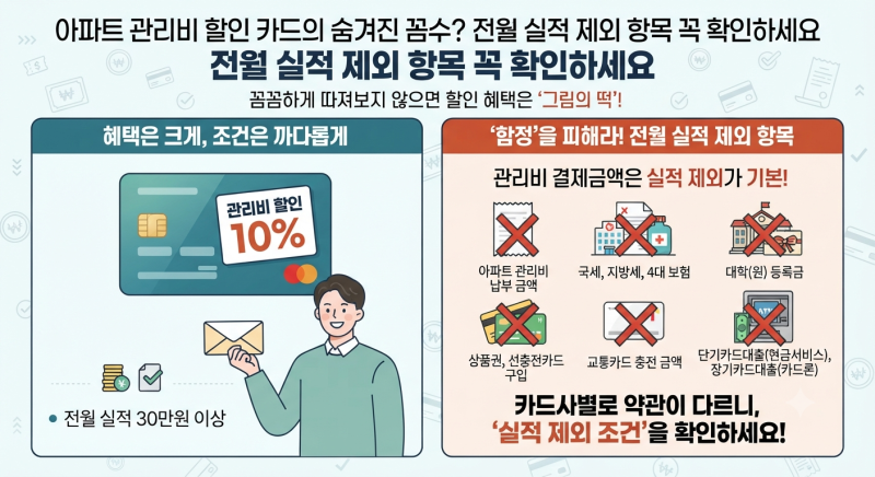 아파트 관리비 할인 카드의 숨겨진 꼼수? 전월 실적 제외 항목 꼭 확인하세요