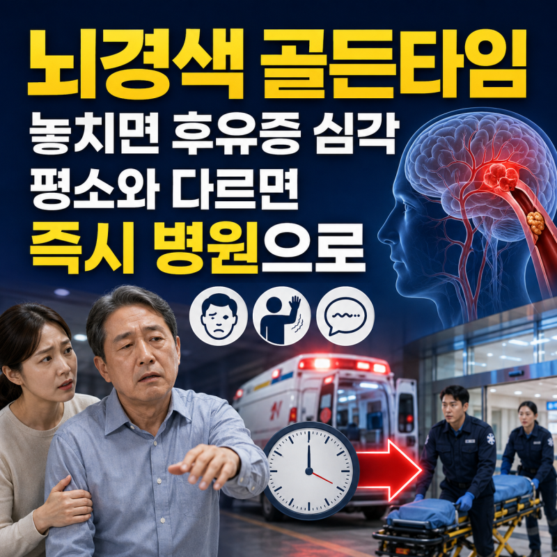 뇌경색 골든타임 시간 놓치면 후유증 심각해집니다 평소와 다르다면 즉시 병원으로 이동해....