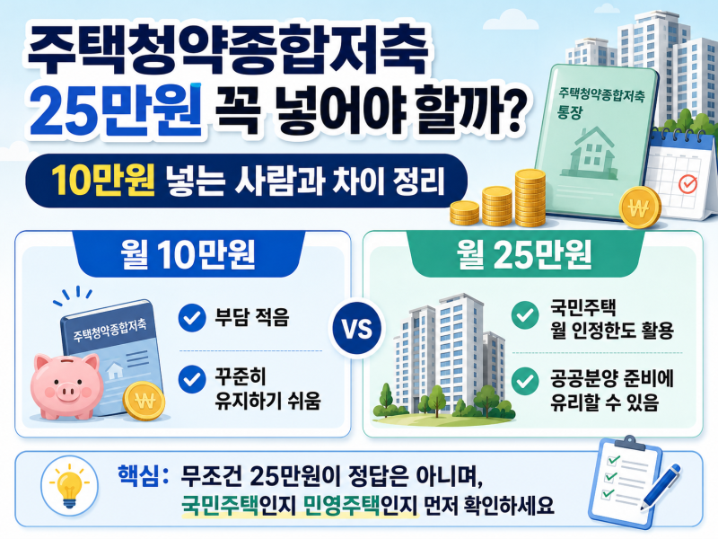 주택청약종합저축 25만원 꼭 넣어야 할까 10만원 넣는 사람과 차이 정리