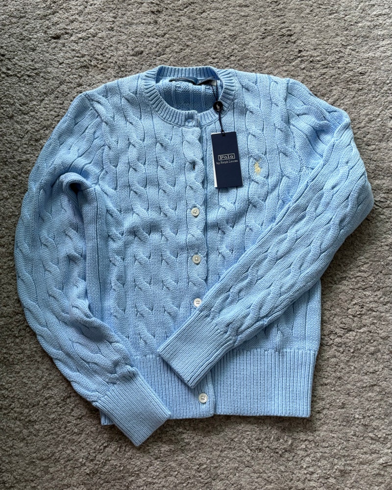 :PoloRalphLauren: 폴로랄프로렌 케이블 니트 코튼 크루넥 가디건 (베이비 블루, xs) 구매 후기