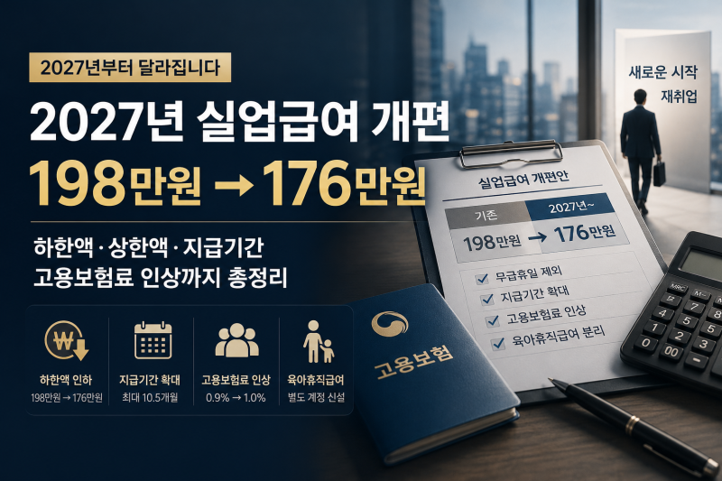2027년 실업급여 개편｜하한액 198만원→176만원, 고용보험료 인상·지급기간 총정리
