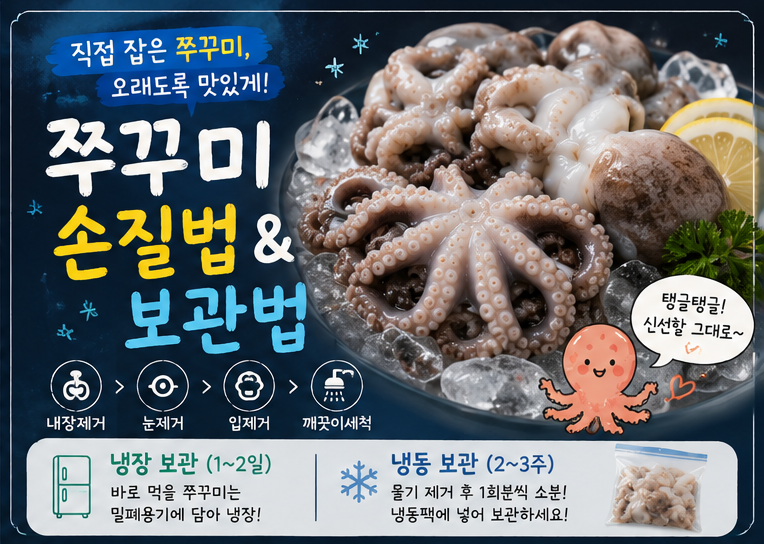 직접 잡은 쭈꾸미 손질법·보관법｜초보도 쉽게 손질하고 냉동하는 방법