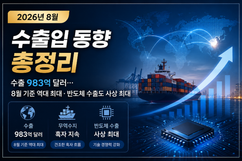 2026년 8월 수출입 동향 총정리수출 983억 달러…8월 기준 역대 최대·반도체 수출도 사상 최대