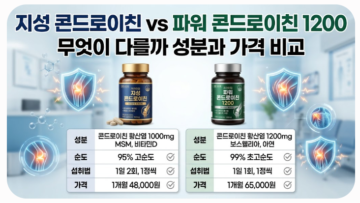 지성 콘드로이친 파워 콘드로이친 1200 무엇이 다를까 성분과 가격 비교