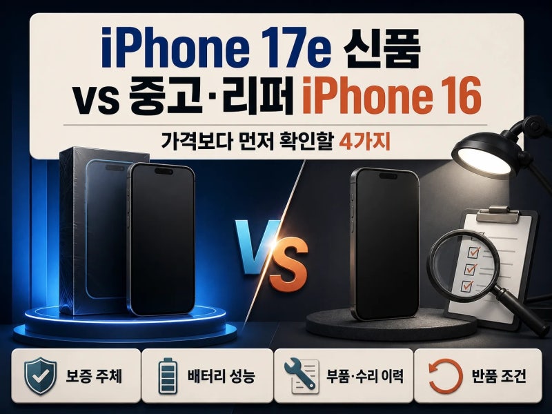 초보 구매자의 iPhone 17e vs 중고·리퍼 iPhone 16 어느 쪽이 나을까? (+ 보증 주체 | 배터리 성능 | ....