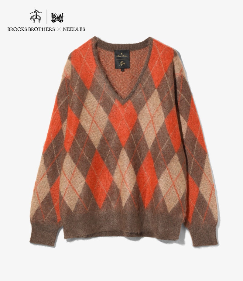 브룩스브라더스 x 니들스 모헤어 울 아가일 스웨터 니트 Brooks Brothers NEEDLES Mohea Wool Argyle V-neck....