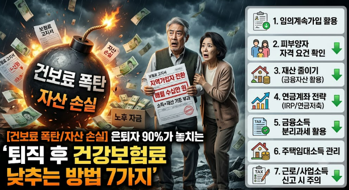 [건보료 폭탄/자산 손실] 은퇴자 90%가 놓치는 퇴직 후 건강보험료 낮추는 방법 7가지