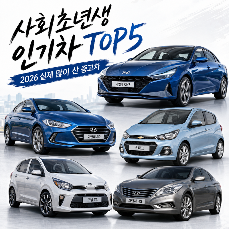 2026 사회초년생 인기 중고차 TOP5, 20대가 실제로 많이 산 차는?