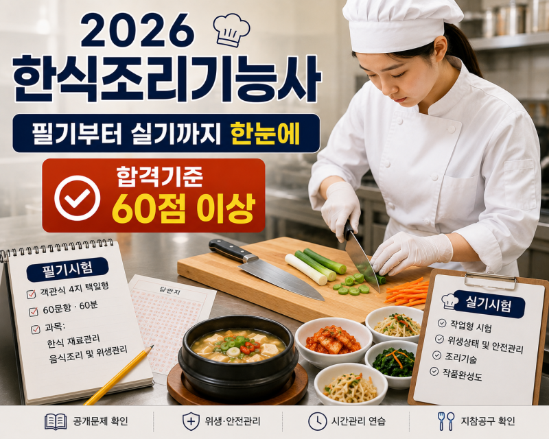 2026 한식조리기능사 시험 총정리｜필기·실기 합격기준부터 준비방법까지