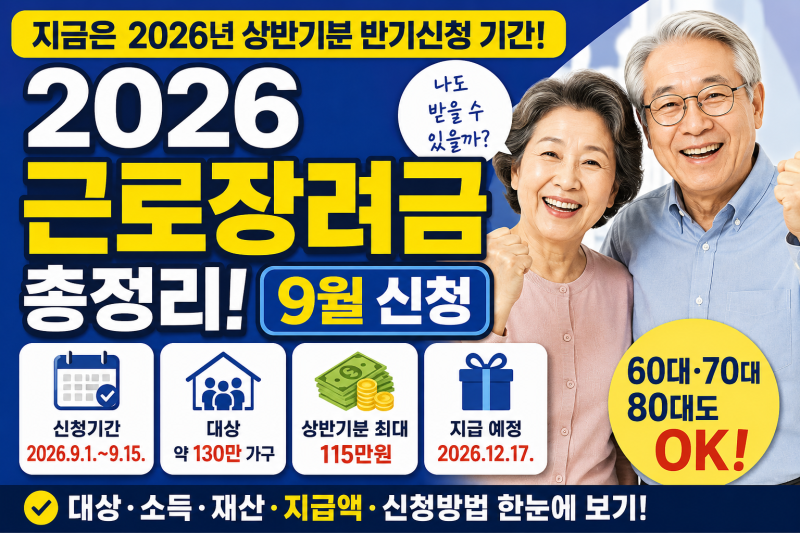 2026 근로장려금 총정리｜9월 신청 대상·소득·재산·지급액 쉽게 알아보기