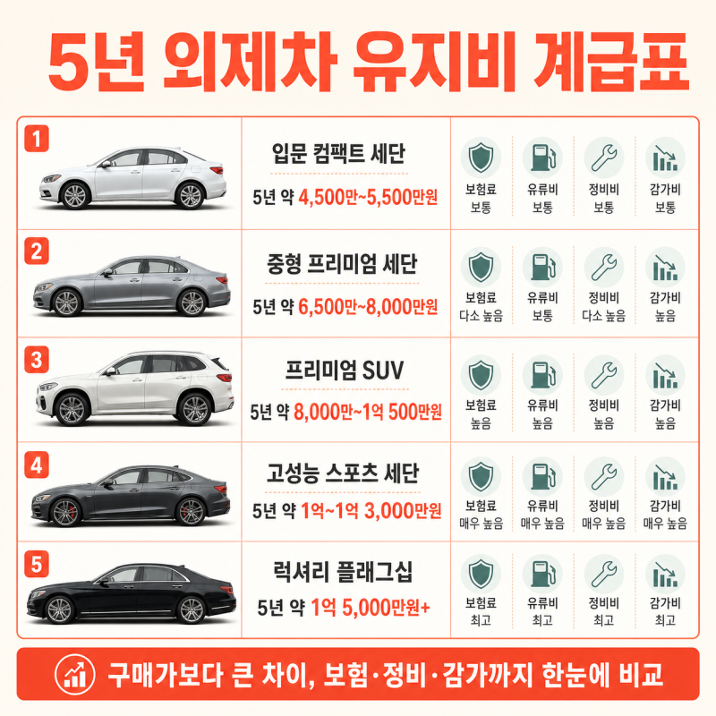 "외제차 유지비가 이렇게까지 달라?" 외제차 유지비 5년 총소유비용 등급과 체감 비교 총정리
