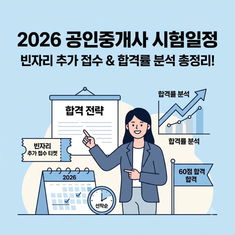 2026 공인중개사 시험일정 빈자리 접수 안내와 합격률 분석