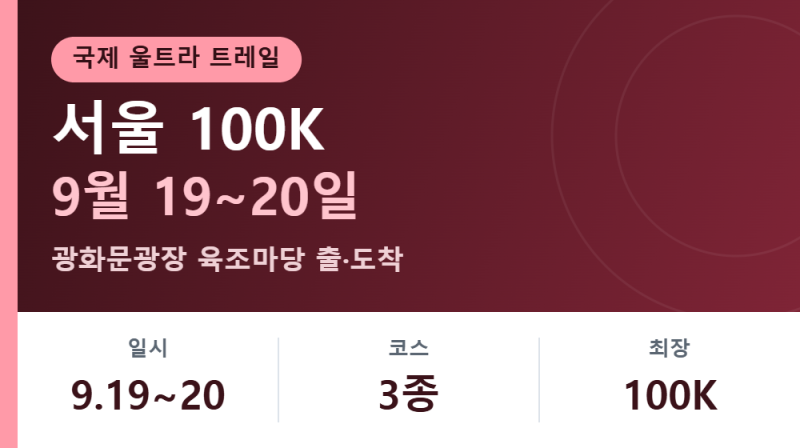 9월 19~20일 광화문 출발, 서울 100K 국제 울트라 트레일러닝 코스 3종과 준비물