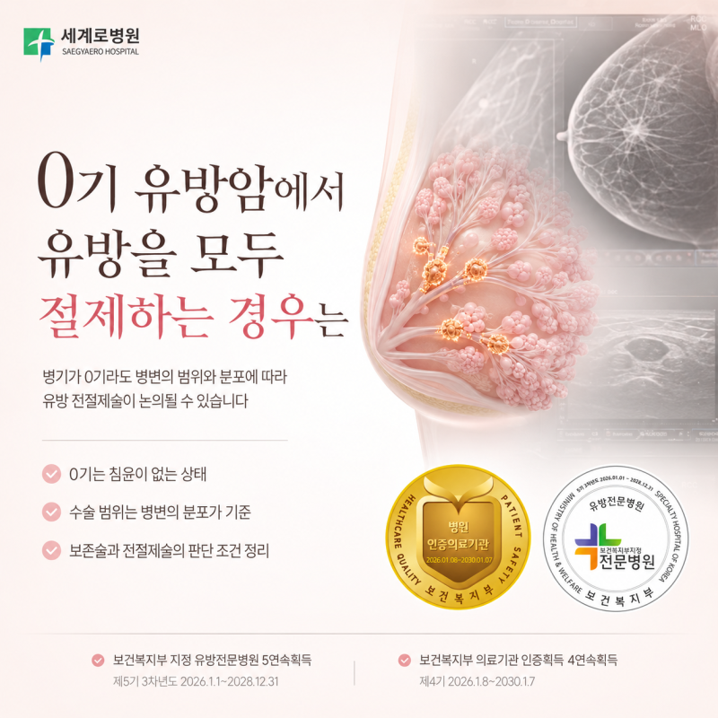 0기 유방암에서 유방을 모두 절제하는 경우는