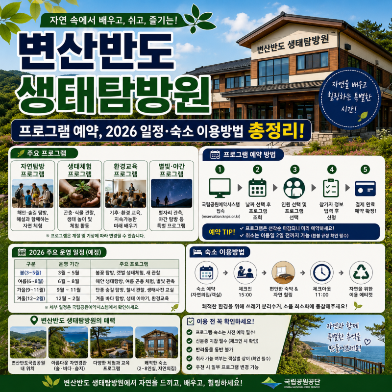 변산반도 생태탐방원 프로그램 예약, 2026 일정·숙소 이용방법 총정리