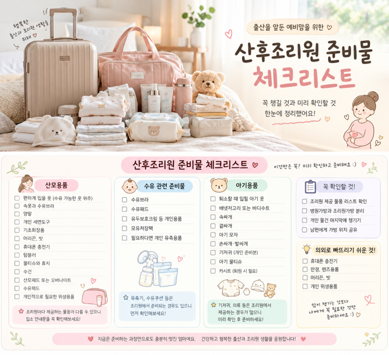 산후조리원 준비물 체크리스트, 꼭 챙길 것과 미리 확인할 것 정리