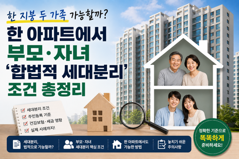 "한 지붕 두 가족 가능할까? 한 아파트에서 부모·자녀 '합법적 세대분리' 조건 총정리"