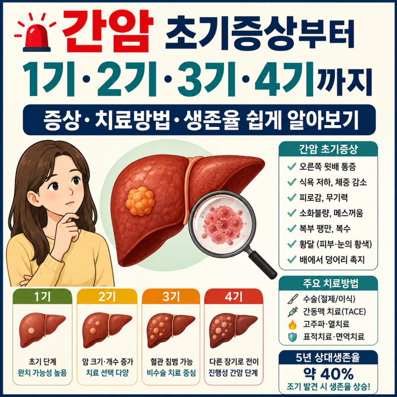 간암 초기증상은? 1기·2기·3기·4기까지｜증상·치료방법·생존율·완치율 쉽게 알아보기