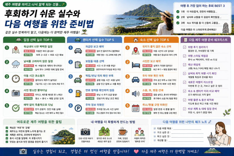 제주도 여행을 마치고 나서 후회하기 쉬운 일정·렌터카·숙소 선택 실수와 다음 여행 준비법