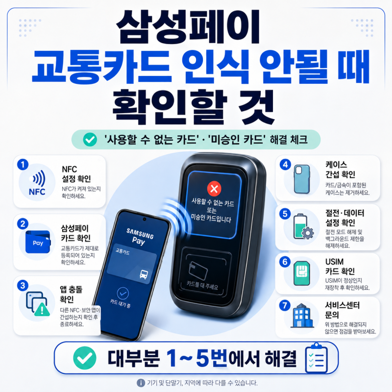 삼성페이 교통카드 인식 안될 때 확인할 것