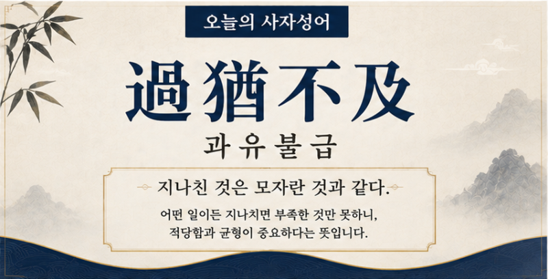 오늘의 사자성어｜과유불급(過猶不及), 지나친 것은 모자란 것과 같다