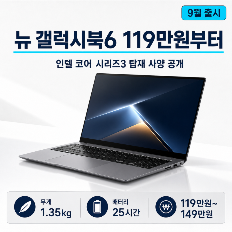 뉴 갤럭시북6 119만원부터, 인텔 코어 시리즈3 탑재 사양 공개