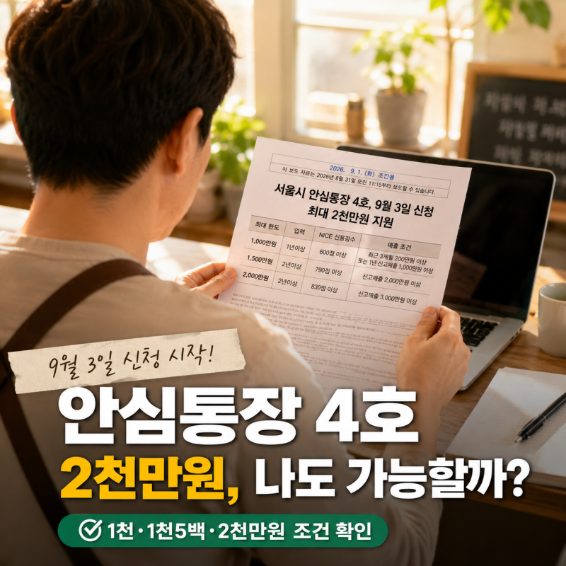 서울시 안심통장 4호 신청 조건, 2천만원 받으려면 신용점수 몇 점?