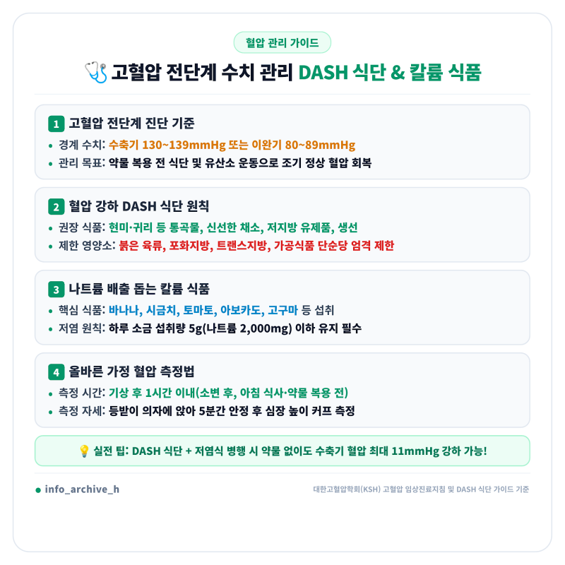 고혈압 전단계 수치 기준과 약 없이 혈압 낮추는 법 (DASH 식단 가이드, 나트륨 배출 칼륨 많은....