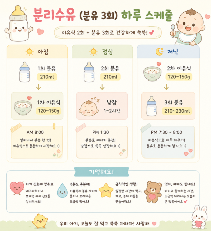 중기이유식 두끼,분리수유,분유3회 정착 스케줄 시행착오