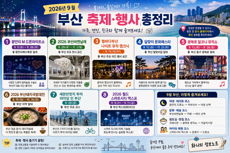 26년 9월 부산 축제·행사 총정리! 주말에 가볼 만한 곳 추천