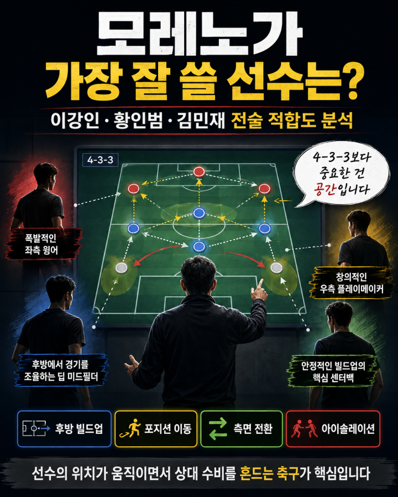 모레노 감독 전술 분석, 이강인·황인범·김민재 중 한국 대표팀 핵심은 누가 될까