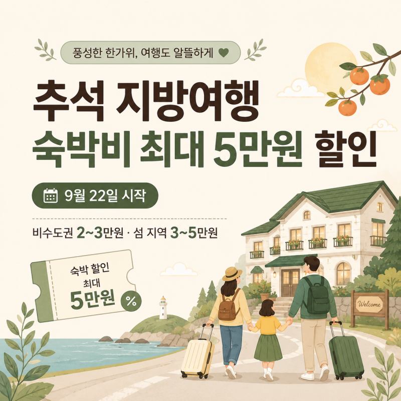 2026 추석 숙박쿠폰 9월 22일 시작 지방여행 최대 5만원 아끼는 법