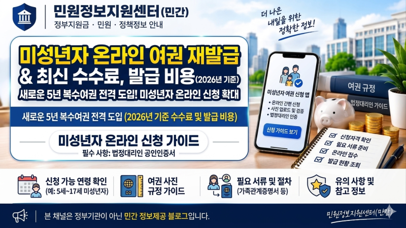 [여권 (재)발급] 미성년자 온라인 재발급 확대부터 2026년 최신 수수료, 발급 비용까지 한 번에....