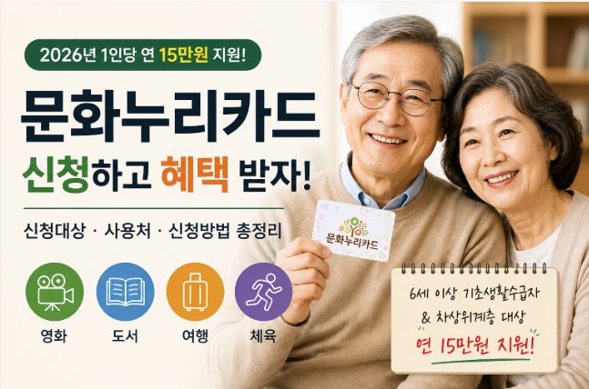 65세 이상 문화누리카드 15만원 받을 수 있을까? 2026 신청대상·사용처 총정리