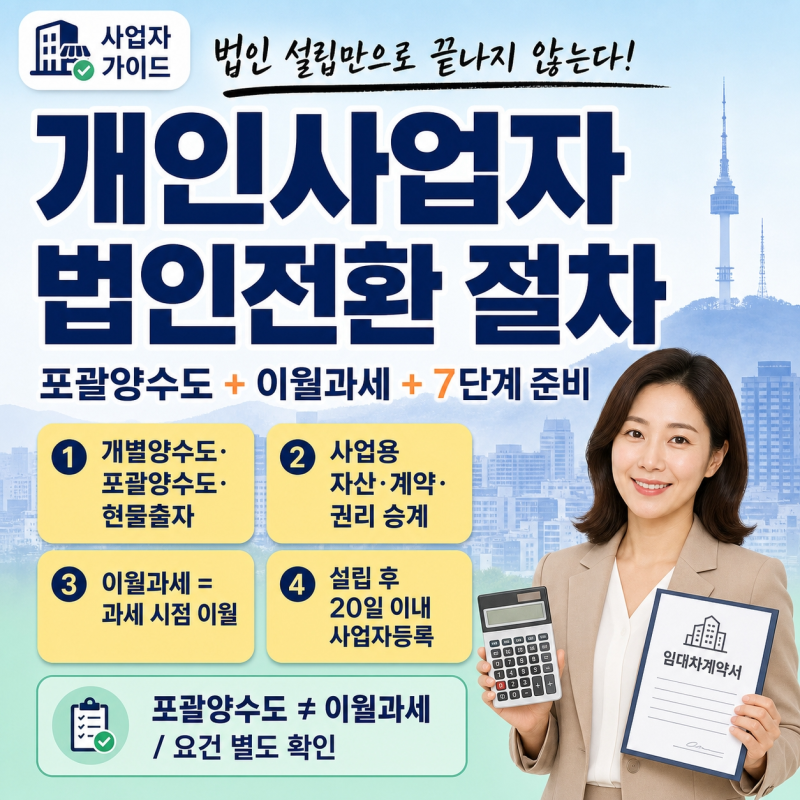 개인사업자 법인전환 절차｜포괄양수도 조건과 세금 주의사항