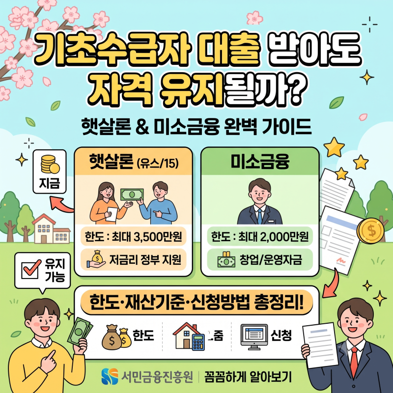 서민금융진흥원 햇살론·미소금융기초수급자 대출 받아도 자격 유지될까? 한도부터 재산기....