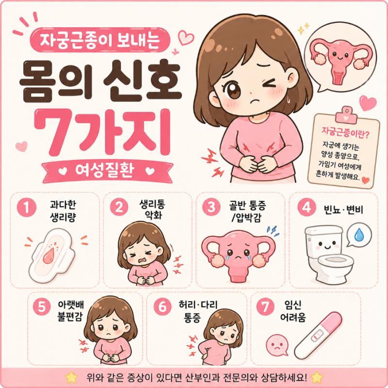 자궁근종이 보내는 몸의 신호 7가지, 생리 변화 그냥 넘기지 마세요.
