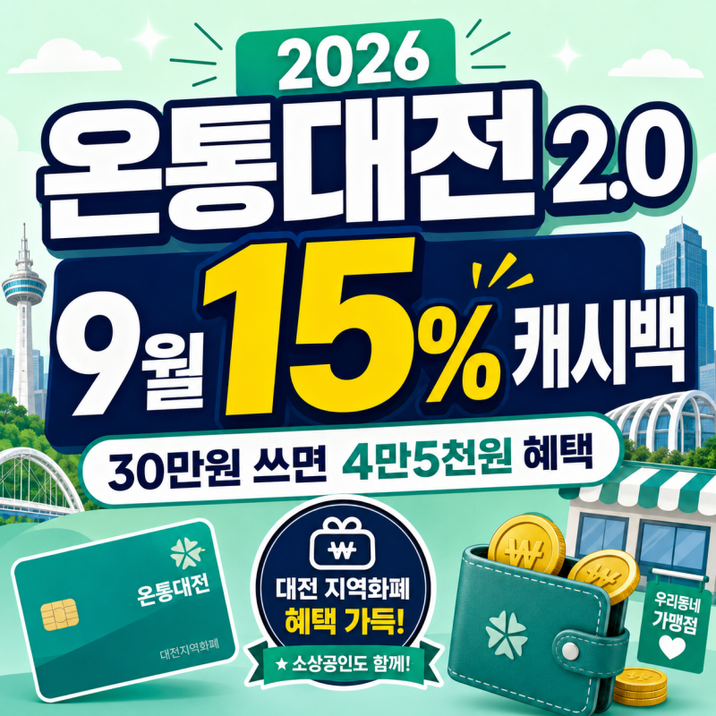 2026 온통대전 2.0 총정리｜9월 캐시백 15%·30만원 쓰면 4만5천원 혜택