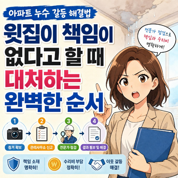 아파트 누수 갈등 해결법: 윗집이 책임이 없다고 할 때 대처하는 완벽한 순서