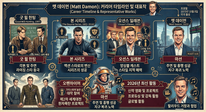맷 데이먼 프로필부터 대표작까지 총정리, 굿 윌 헌팅·본 시리즈·마션 그리고 2026년 오디세....